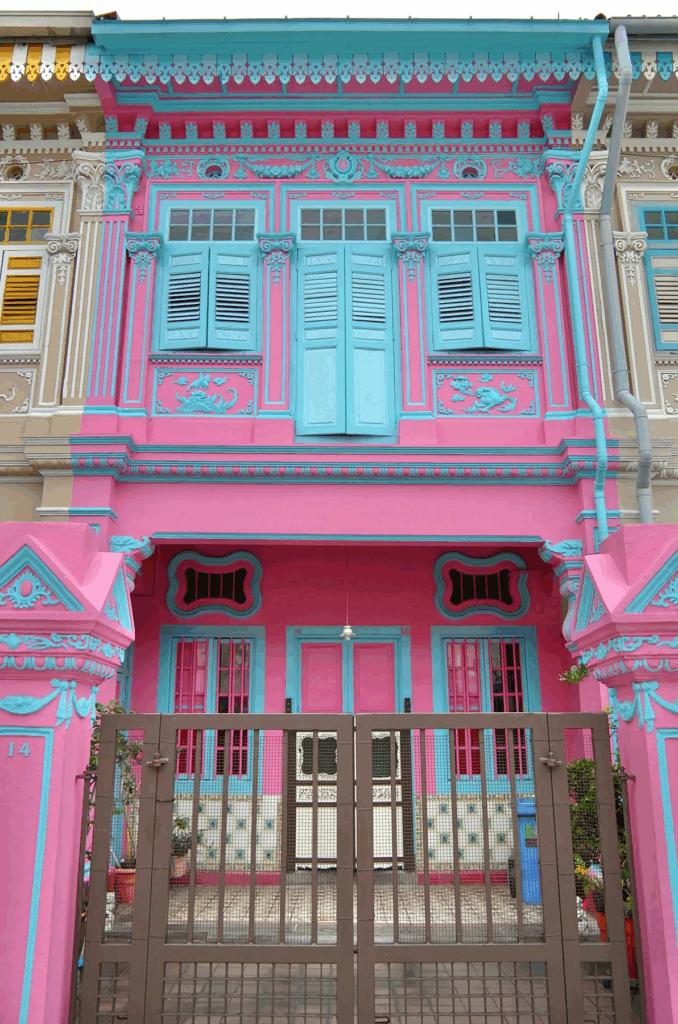 Colorful Peranakan shophouses lining Joo Chiat Road – photographing heritage architecture is a popular thing to do in Singapore